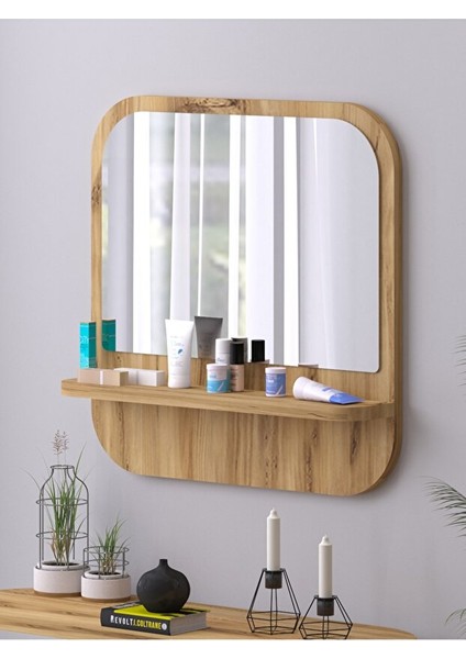 Raflı Kare 58 cm Koridor Dresuar Konsol Duvar Salon Banyo Ofis Çocuk Yatak Oda Raflı Aynası
