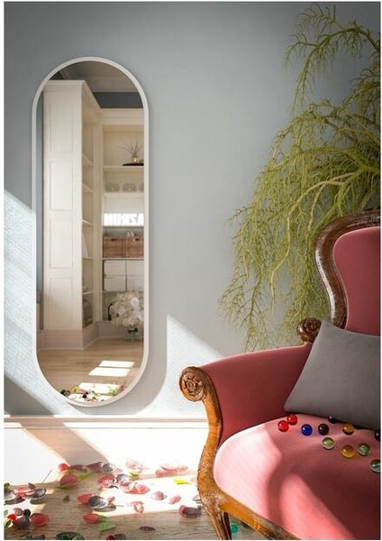 Tarz Design Beyaz Oval Dekoratif Boy Aynası 50X150 cm