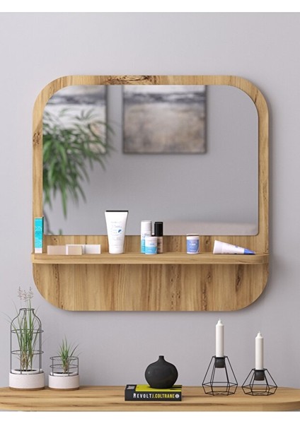 Raflı Kare 58 cm Koridor Dresuar Konsol Duvar Salon Banyo Ofis Çocuk Yatak Oda Raflı Aynası fiyatları