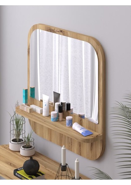 Raflı Kare 58 cm Koridor Dresuar Konsol Duvar Salon Banyo Ofis Çocuk Yatak Oda Raflı Aynası modelleri
