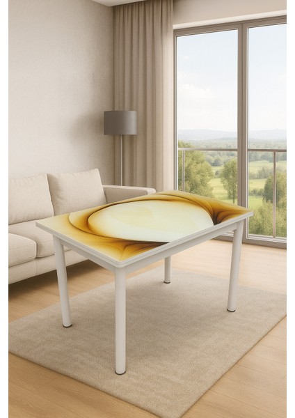 Yandan Açılır Büyüyen Cam Mutfak Masası 70X110 Krem Karamel-Beyaz Ayaklı