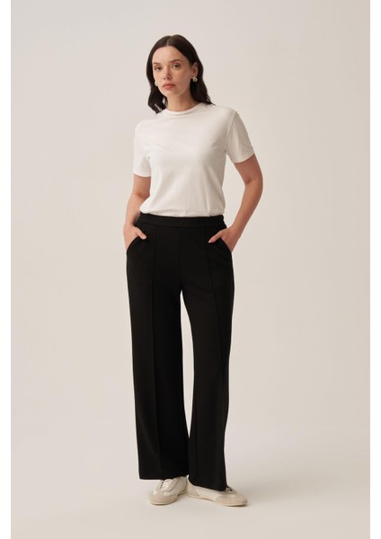 Siyah-Yumuşak Dokulu Palazzo Pantolon