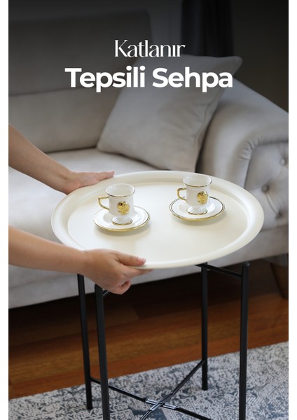 Katlanır Tepsili Sehpa Çıkarılabilir Tepsili Modern Koltuk Yanı Orta Sehpa Piknik Sehpa Kolçak Sehpa