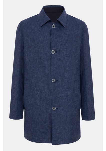 Erkek Lacivert Keten Karışımlı Hafif Trençkot