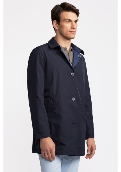 Erkek Lacivert Keten Karışımlı Hafif Trençkot modelleri