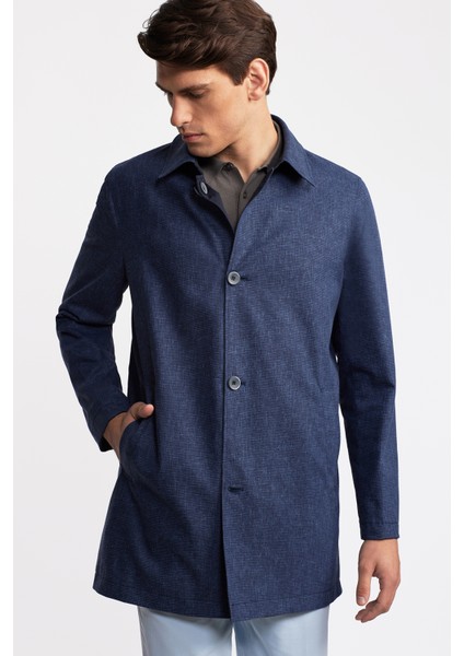 Erkek Lacivert Keten Karışımlı Hafif Trençkot indirimleri