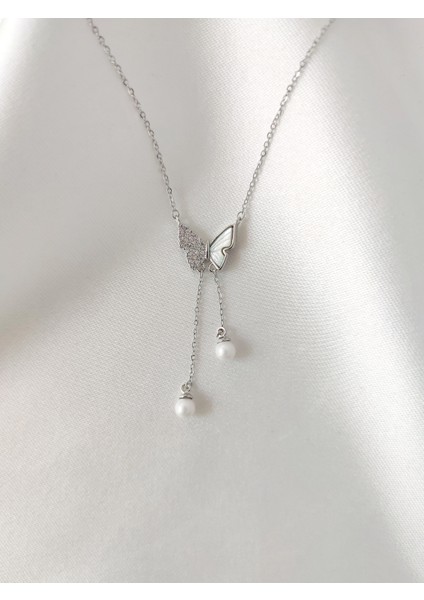 14K Kadın Inci Sallantılı Kelebek Vip Kolye