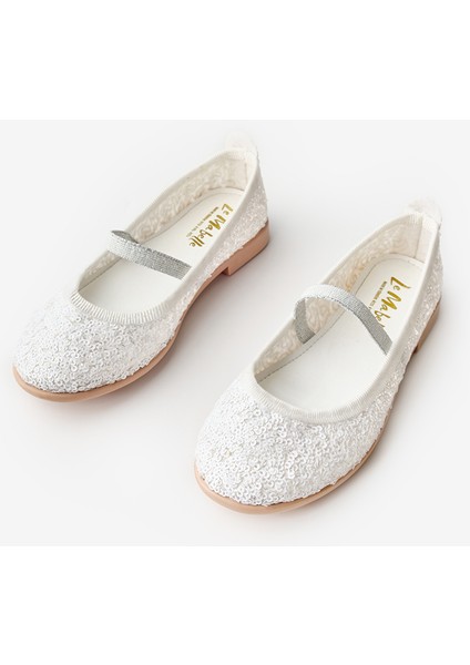 Beyaz Payetli Kız Çocuk Babet