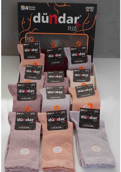 Dündar Plus Modal Çorap 12’li Paket – Unisex Dikişsiz Rahat Çorap (36-40 Numara, 4 Mevsim Kullanım)