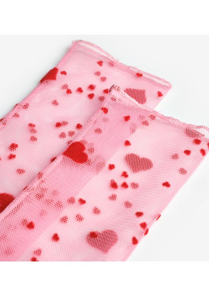 Pembe Flok Kalp Baskılı Kız Çocuk Tül Çorap fiyatları