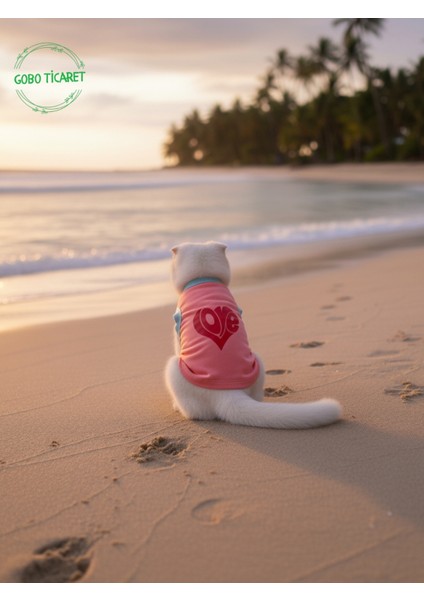 Şeker Pembe Renkli Kedi ve Köpek Kıyafeti Elbisesi Love Baskılı fiyatları