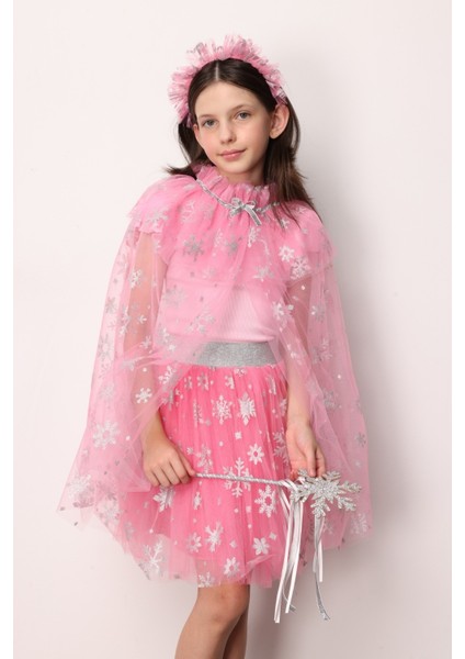Fuşya Kar Tanesi Baskılı Kız Çocuk Tül Etek - Pauline fırsatları