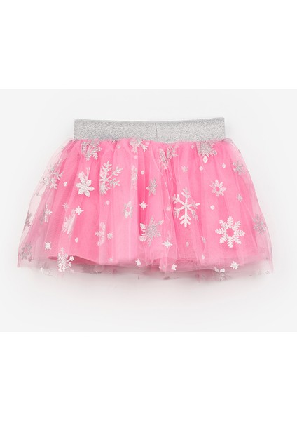 Fuşya Kar Tanesi Baskılı Kız Çocuk Tül Etek - Pauline