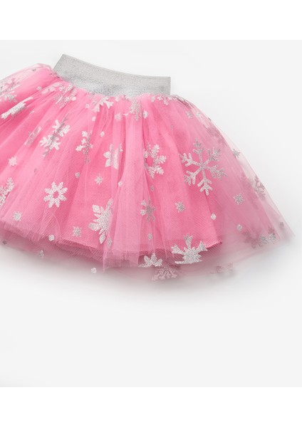 Fuşya Kar Tanesi Baskılı Kız Çocuk Tül Etek - Pauline
