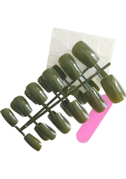24 Adet Kare Şeklinde Orta Uzunlukta Yeşil Renk Takma Tırnak fiyatları
