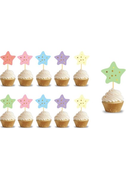 Çok Renkli Makaron Yıldız 10'lu Pasta Süsü