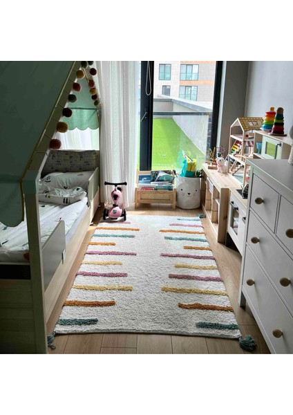 Cool Cotton Ccn 03 Multy Xw Makinede Yıkanabilir Kaymaz Tabanlı Naturel Pamuk Dokuma Bebek Halısı