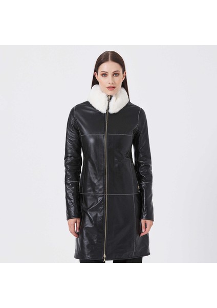 Siyah Deri-Kürk Kadın Deri Trençkot - K23KKM320412-Q3H indirimleri