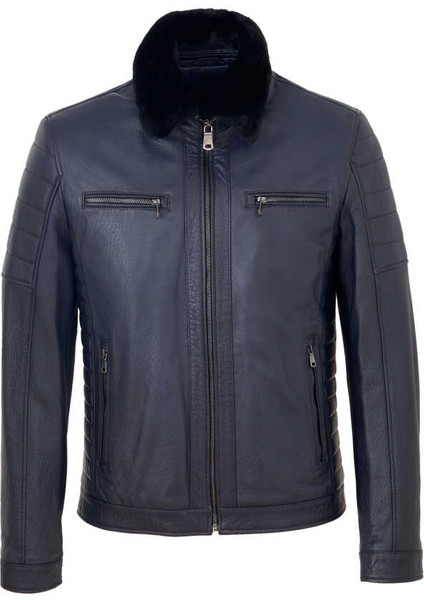 Lacivert Hakiki Deri Erkek Hakiki Deri Mont - E23KDM310471-Q4P