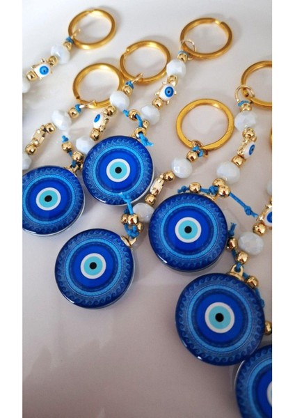 Hediyelik Nazar Boncuklu Bayaz Kristal Boncuklu Mavi Anahtarlık - Çanta Süsü - Çanta Charmı 11,5cm fiyatları