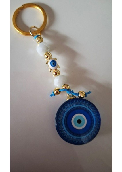 Hediyelik Nazar Boncuklu Bayaz Kristal Boncuklu Mavi Anahtarlık - Çanta Süsü - Çanta Charmı 11,5cm modelleri