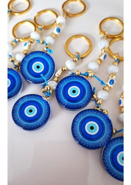 Hediyelik Nazar Boncuklu Bayaz Kristal Boncuklu Mavi Anahtarlık - Çanta Süsü - Çanta Charmı 11,5cm fırsatları