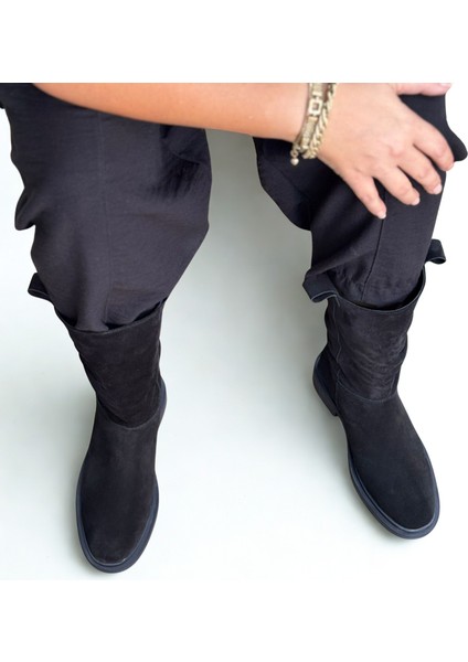 Siyah Süet Hakiki Deri Körüklü Rahat Kadın Günlük Çizme fiyatları