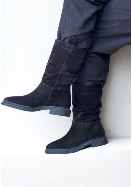 Siyah Süet Hakiki Deri Körüklü Rahat Kadın Günlük Çizme modelleri