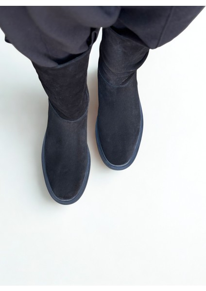 Siyah Süet Hakiki Deri Körüklü Rahat Kadın Günlük Çizme fırsatları