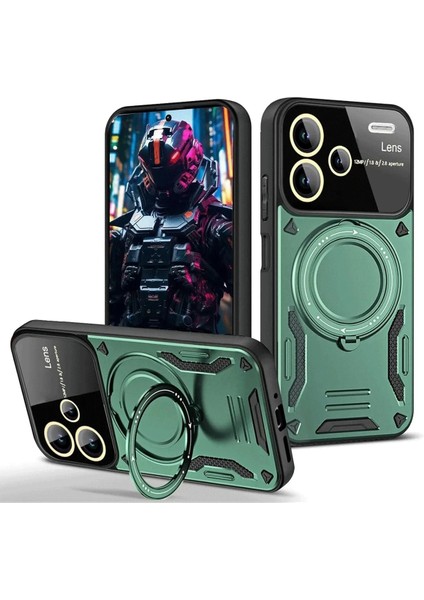 Msa-Shop Newface Xiaomi Redmi Note 13 Pro Plus Joy Lens Standlı Kapak - Koyu Yeşil