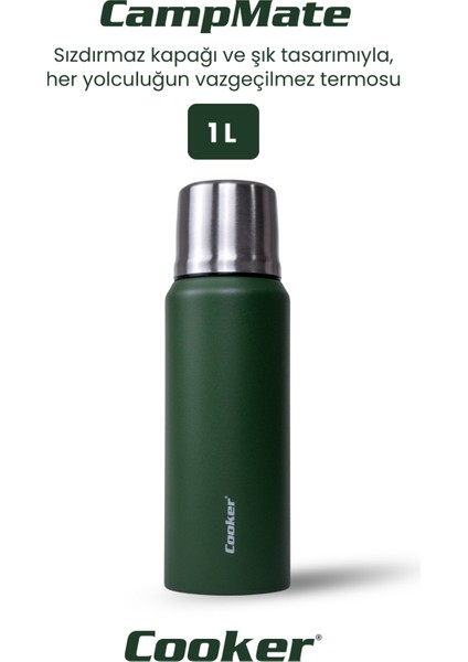 1 Litre Çift Katlı Çelik Termos-24 Saat Sıcak, 48 Saat Soğuk,(Kamp, Piknik, Ofis, Seyahat)