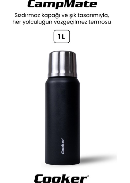 1 Litre Çift Katlı Çelik Termos-24 Saat Sıcak, 48 Saat Soğuk,(Kamp, Piknik, Ofis, Seyahat)