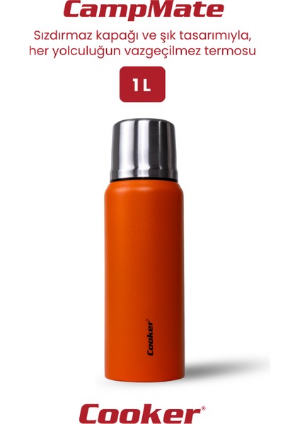 1 Litre Çift Katlı Çelik Termos-24 Saat Sıcak, 48 Saat Soğuk,(Kamp, Piknik, Ofis, Seyahat)