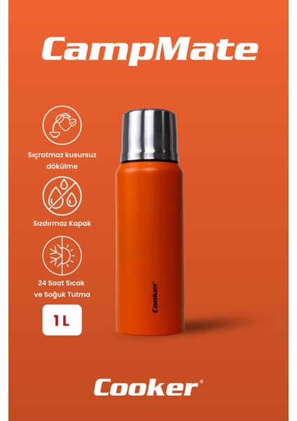 1 Litre Çift Katlı Çelik Termos-24 Saat Sıcak, 48 Saat Soğuk,(Kamp, Piknik, Ofis, Seyahat) fiyatları