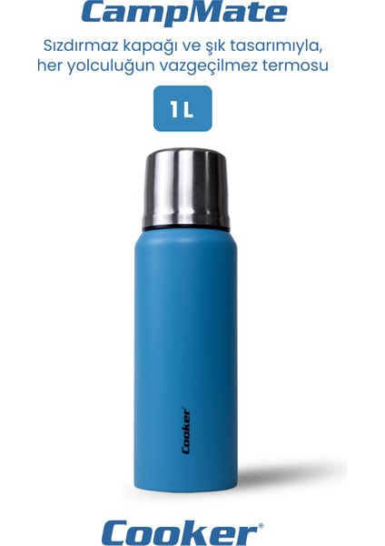 1 Litre Çift Katlı Çelik Termos-24 Saat Sıcak, 48 Saat Soğuk,(Kamp, Piknik, Ofis, Seyahat)