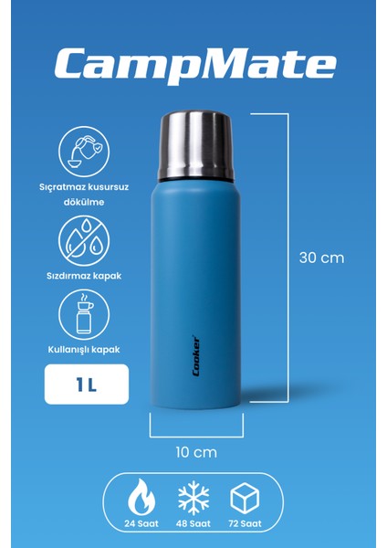 1 Litre Çift Katlı Çelik Termos-24 Saat Sıcak, 48 Saat Soğuk,(Kamp, Piknik, Ofis, Seyahat) fiyatları