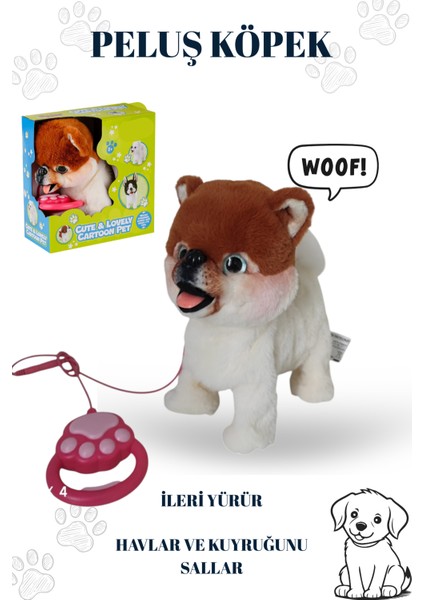 Tasmalı Yürüyen Havlayan ve Kuyruk Sallayan Peluş Kahvrengi Sevimli Köpek (Tasmadan Kumandalı)