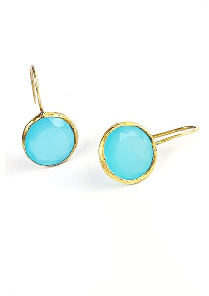 Kalsedon Taşlı Gümüş Üzerine altın kaplama el işi küpe