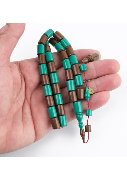 Kadim Katalin Usta Işi Imzalı Kesme Kesim 8X11MM Tesbih -Yeşil / Kahve fırsatları