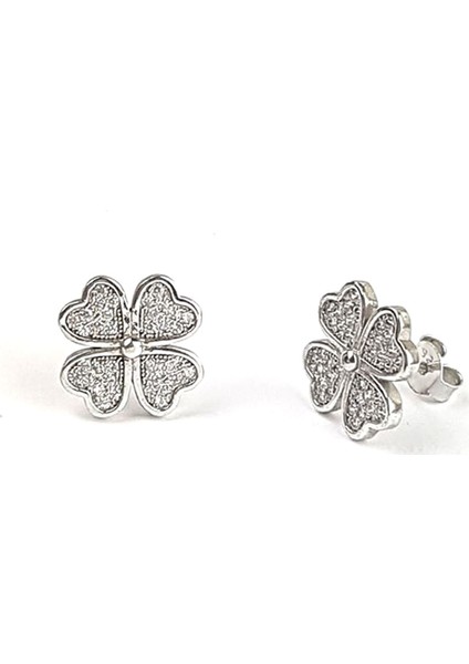 Yonca Figürlü Gümüş Pırlanta Işıltısında Küpe