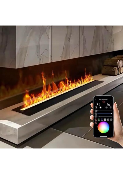 3D Su Buharlı Elektrikli Şömine | 100 cm | 7 Renk Alev Efekti, Uzaktan Kumandalı & Mobil Uygulamalı, Çıtırtı Sesli, Nem Dengeleyici