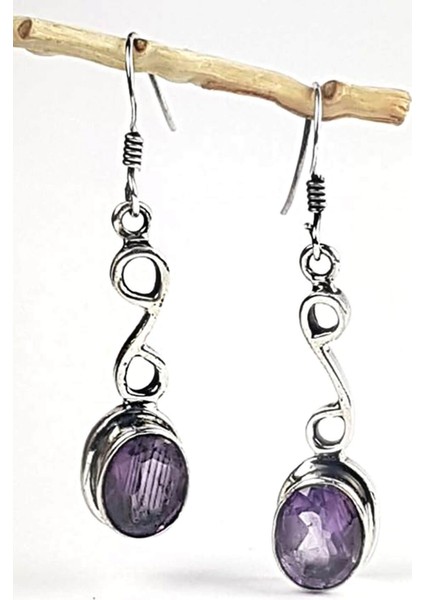 Ametist taşlı el işi sallantılı gümüş küpe