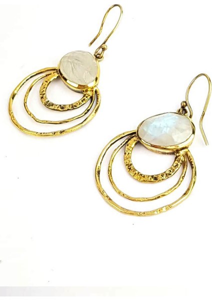 ay taşı detaylı gümüş el işi altın kaplama gümüş küpe