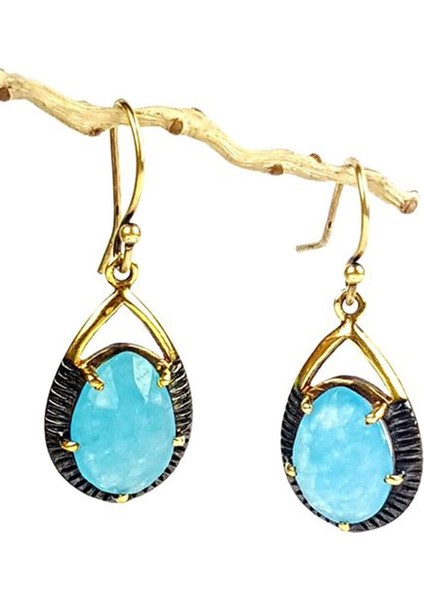 Kalsedon taşlı el yapısı tasarım gümüş sallantılı küpe