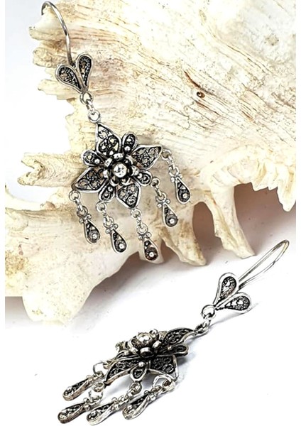 Tasarim gümüş el işi bohem küpe