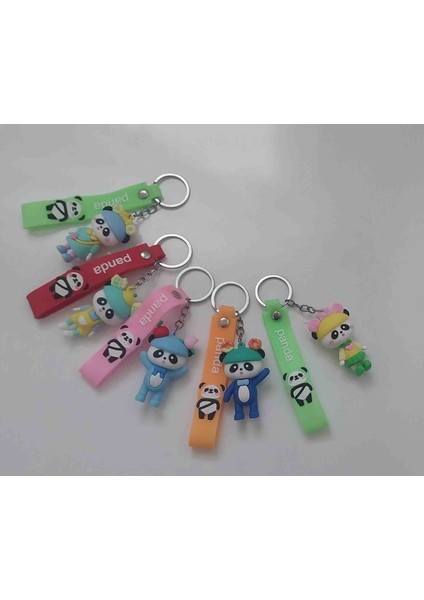 5 'liHediyelik Sevimli Panda Figürlü Renkli Anahtarlık – Silikon Askılı – Charm