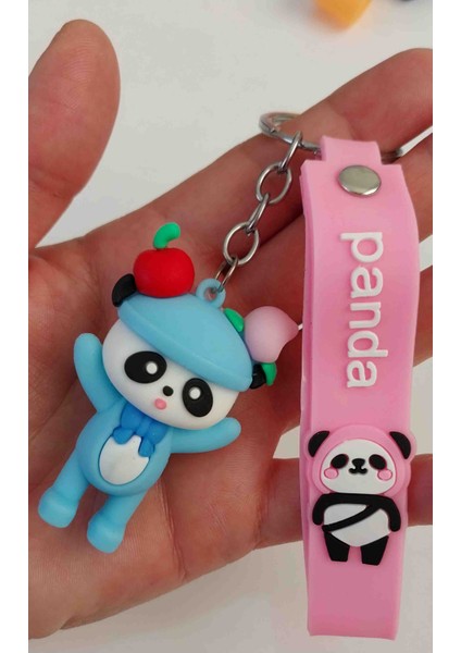 5 'liHediyelik Sevimli Panda Figürlü Renkli Anahtarlık – Silikon Askılı – Charm modelleri