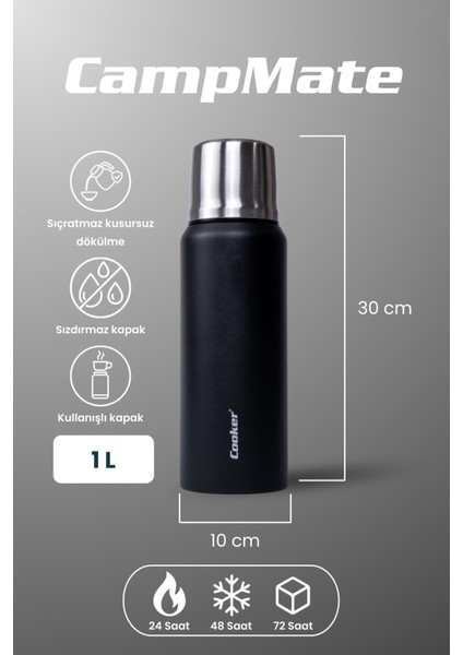 1 Litre Çift Katlı Çelik Termos-24 Saat Sıcak, 48 Saat Soğuk,(Kamp, Piknik, Ofis, Seyahat) fiyatları
