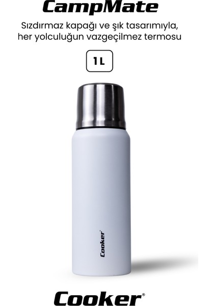 1 Litre Çift Katlı Çelik Termos-24 Saat Sıcak, 48 Saat Soğuk,(Kamp, Piknik, Ofis, Seyahat)