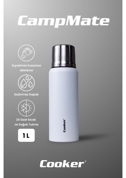 1 Litre Çift Katlı Çelik Termos-24 Saat Sıcak, 48 Saat Soğuk,(Kamp, Piknik, Ofis, Seyahat) fiyatları